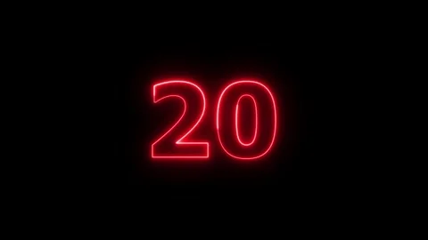 Neon red number twenty glowing on black background digital count down sign. Stock Footage 337443879