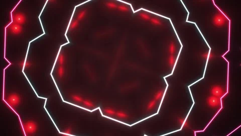 Neon red octagon shape with white outline and glowing lights. Stock Footage 336706811