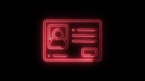 Neon red personal identification card or driver license animation on a blac.. Vídeo Stock 345548203