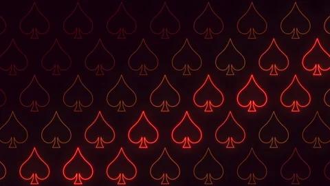 Neon red spades pattern on dark black space Video stock 196813547
