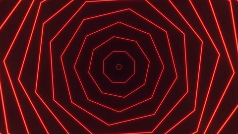 Neon red spiral lines pattern on dark black space Stock Footage 196814208