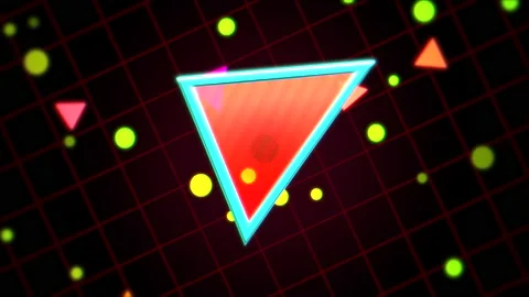 Neon red triangle and grid pattern in 80s style Video stock 171304940