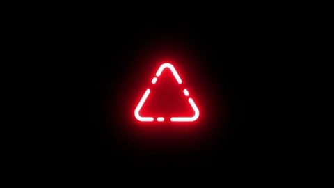 Neon red triangular warning icon signal animation isolated on black background Stock Footage 328364550