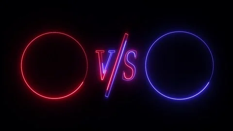 Neon red versus blue comparison, glowing circle frame, battle, choice concepts Stock Footage 335763546