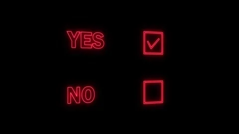 Neon red yes no survey check boxes blinking on dark background displaying i.. Stock Footage 345550270