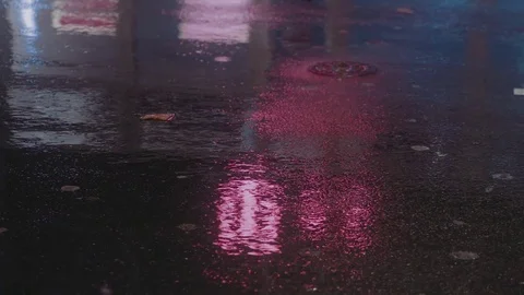 Neon reflections in puddles Night streets of a rainy city Stock-Footage 81521256