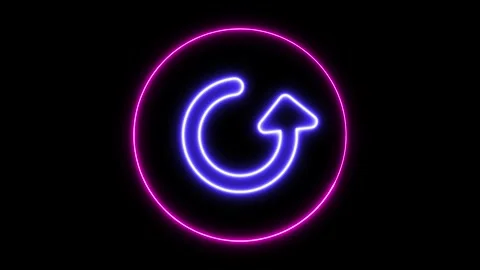Neon refresh button icon glowing in pink animated on a dark background. Stock Footage 265960565