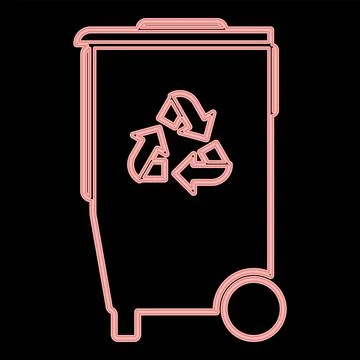 Neon refuse bin with arrows utilization the red color vector illustration fla Stock Illustration