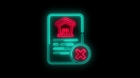 Neon rejected document with house icon Stock Footage 328387163