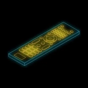 Neon remote control glowing on black background Illustrazione stock