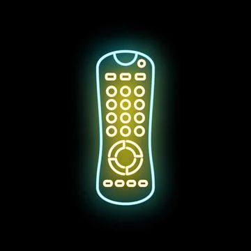 Neon remote control glowing in dark background Stockillustratie