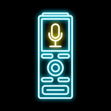Neon remote control with glowing voice assistant microphone Stock Illustration