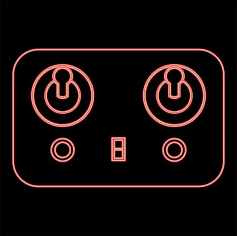 Neon remote control icon black color in circle outline vector illustration re Illustrazione stock