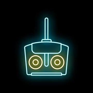 Neon remote controller icon illuminating dark background Stock Illustration