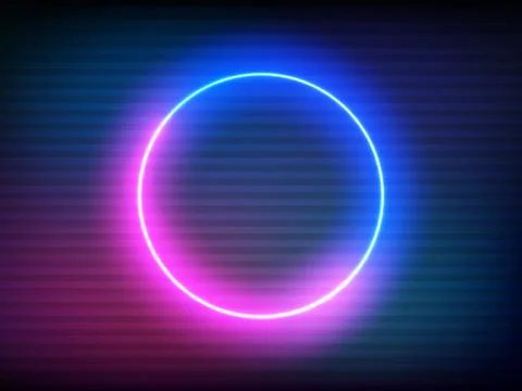Neon retro circle with VHS effect. Glitch round frame on color backdrop Stock Illustration
