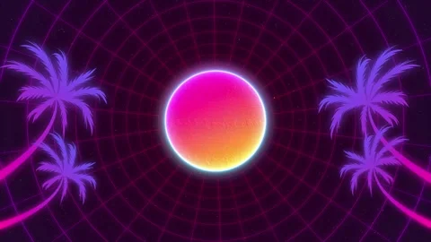 Neon Retro Palm Tree Sunset Scene. 스톡 동영상 333520465