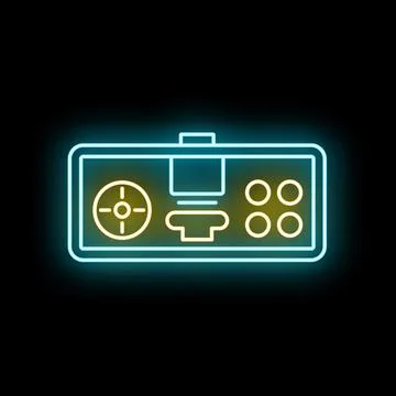 Neon retro video game controller glowing icon Stock Illustration