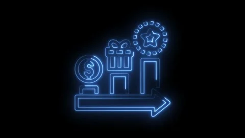 Neon rewards program icon animation with dollar coin,gift box and star on b.. Stock Footage 312332186