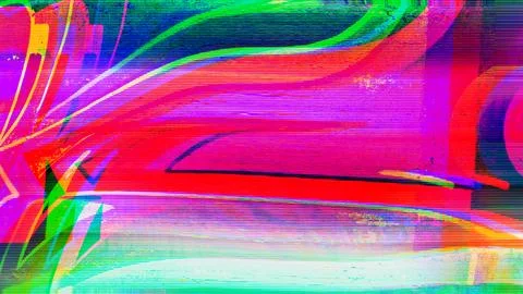 Neon RGB Split Glitch with Chromatic Aberration and Scanline Distortion Stock Illustration