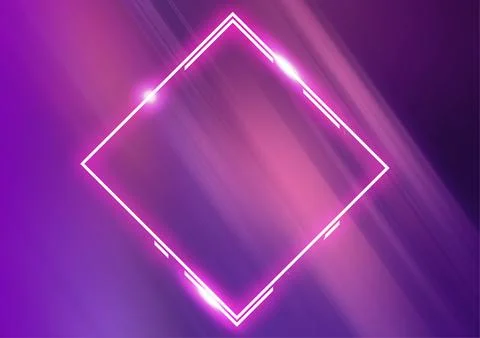 Neon rhombus frame on a purple background, simple pink violet illustration Stock Illustration