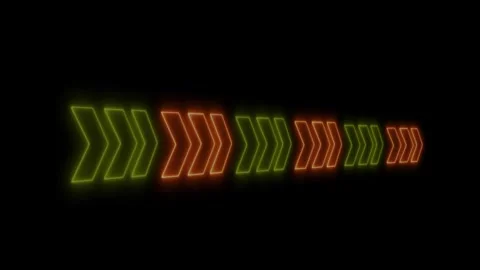 Neon right arrows. Glowing element. Bright blinking arrows on black backgro.. Stock Footage 247388579