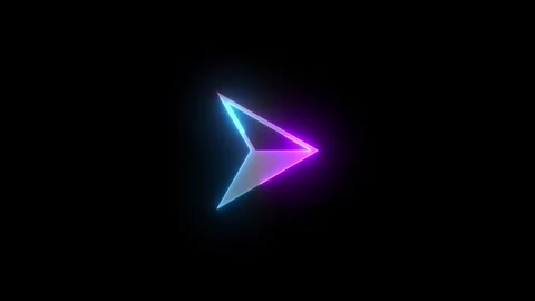 Neon right cursor arrow icon cyan purple color glowing animated black background Stock Footage 274575523