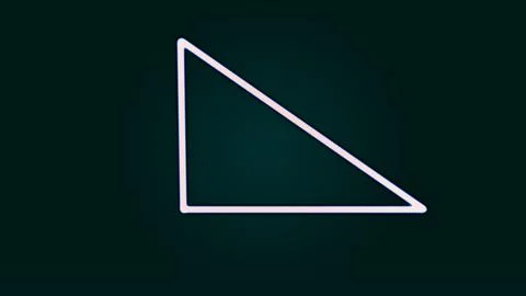 Neon right triangle icon in line style. Flat design. White neon on a black .. Ilustración de archivo