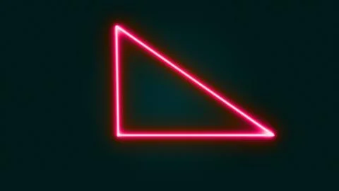 Neon right triangle icon in line style. Flat design. Purple neon on a black.. Stock Illustration