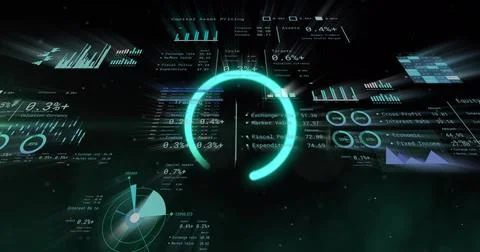Neon ring appearing, rotating and filling clockwise, driving financial HUD Stock Illustration