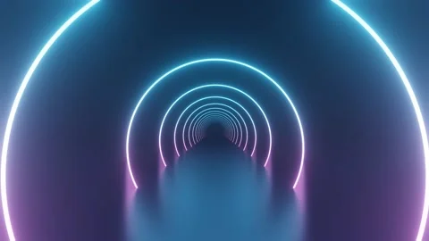 Neon Ring Background Video, Blue Purple Tunnel Motion Background Loop Stock Footage 232386883