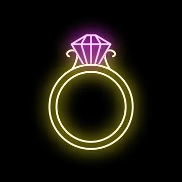 Neon ring icon glowing with purple diamond Stock Illustration