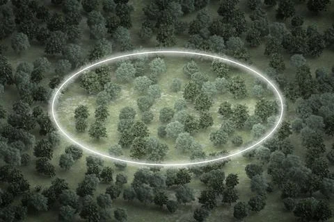 Neon ring over the forest Stock Illustration