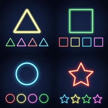 Neon ring, star, square and triangle set Stock Illustration
