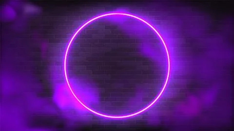 Neon ring on a violet background in fog and star dust vector illustration. Lu Illustrazione stock