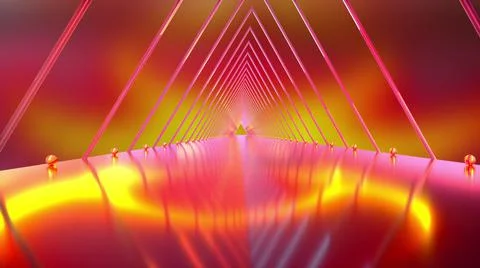 Neon road from the triangular arcade and balls, computer generated. 3d rendering イラスト素材