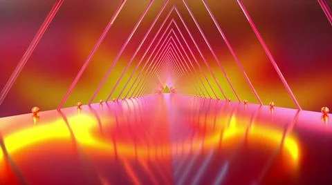 Neon road from the triangular arcade and balls, computer generated. 3d ren... Foto stock