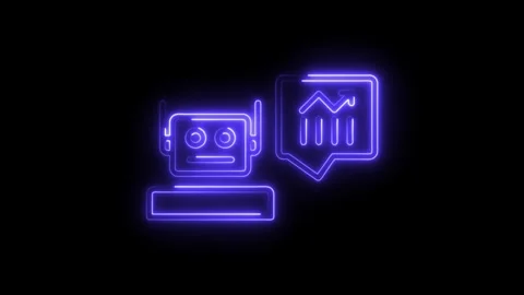 Neon robot analyzing financial data with glowing chart speech bubble Stock Footage 308192745