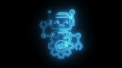 Neon robot animation for tech,coding,automation with futuristic artificial .. Stock Footage 309914427