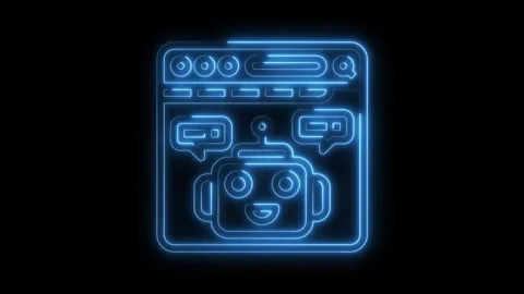 Neon robot chatbot inside browser window concept digital assistance and Stock Footage 322973656