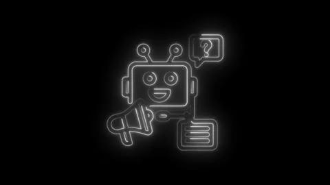 Neon robot chatbot with megaphone and question mark speech bubble communication 動画素材 333952617