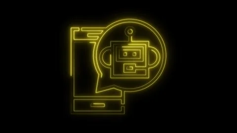Neon robot chatbot on mobile device artificial intelligence communication t.. Stock Footage 312329336