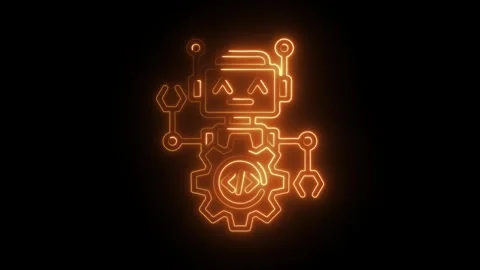 Neon robot coding with gear illustration on black background robotics autom.. Stock Footage 309914431