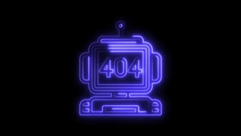 Neon robot error 404 animation depicts page not found concept in modern style Stock Footage 322973552