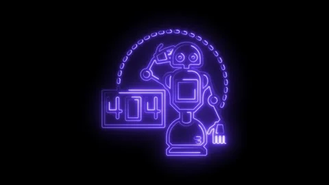 Neon robot with error 404 message network problem futuristic concept loopable Stock Footage 316672979