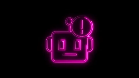 Neon robot error glitch with exclamation mark on a dark background animation Stock Footage 314541067