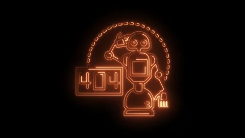 Neon robot with error message and chains on a black background conceptual d.. Stock Footage 316672989