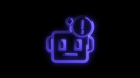 Neon robot error message animation on black background with glowing purple .. Stock Footage 314541053