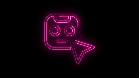 Neon robot face with mouse pointer glowing pink on black background animation Stock Footage 314536678