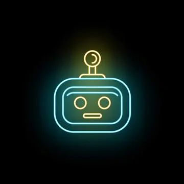Neon robot head bot icon representing artificial intelligence Ilustração Stock