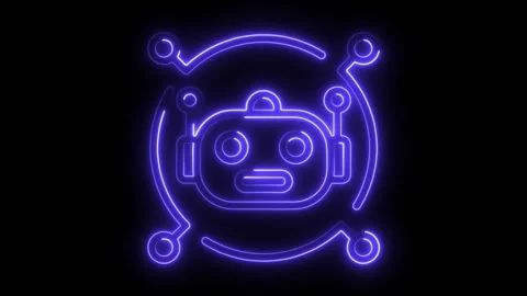 Neon robot head glowing on black background artificial intelligence Stock Footage 308190710